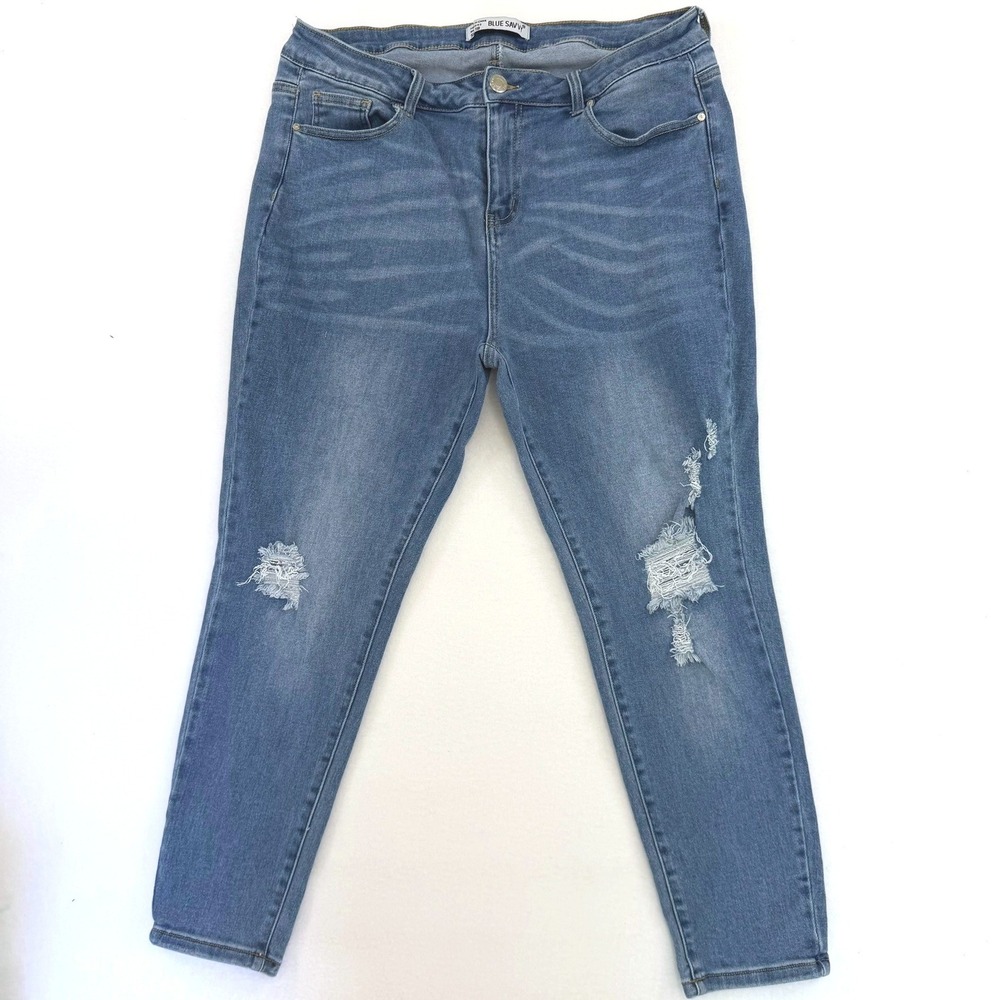 Blue Savvy Womens Size 18 Distressed Skinny Jeans Medium Wash Ripped Denim Pants